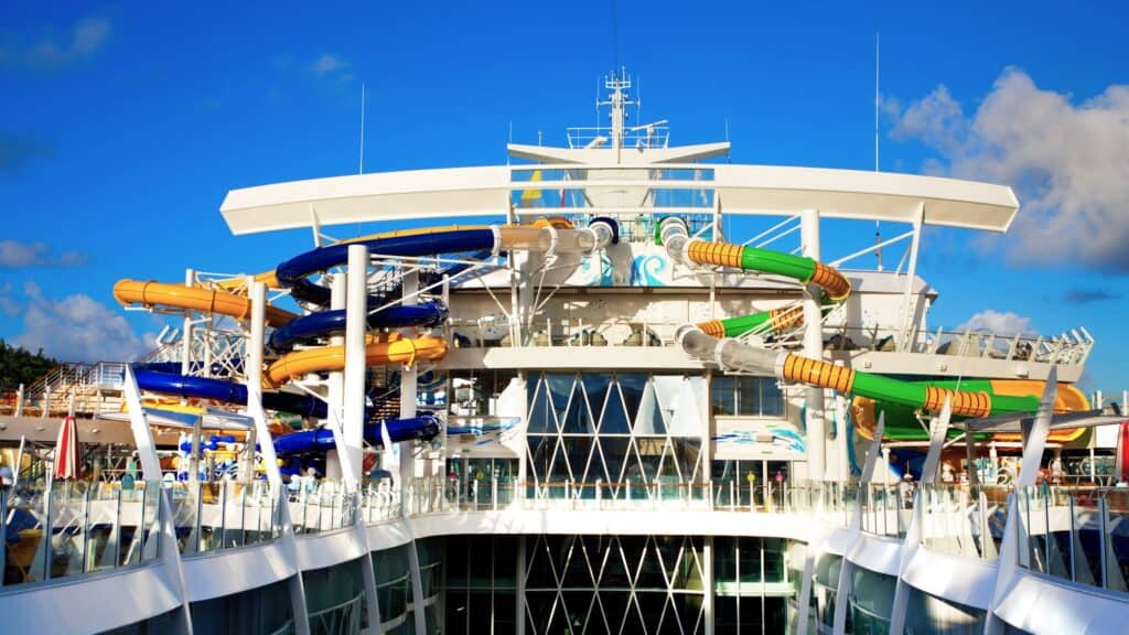 Clear and Colorful Plexiglass Enclosed Water Slide on a Cruise Ship