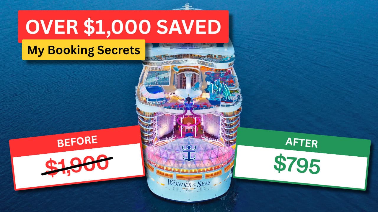 A YouTube Thumbnail for a video about saving money on your cruise fare